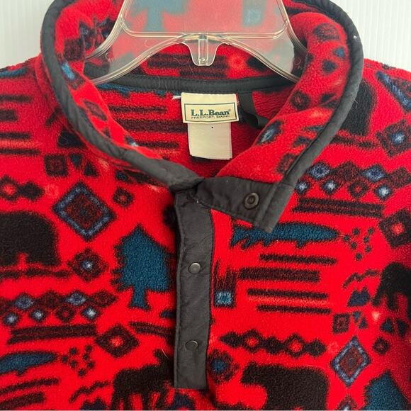 L.L. Bean Red and Black Patterned Fleece Pullover - Picture 4 of 12